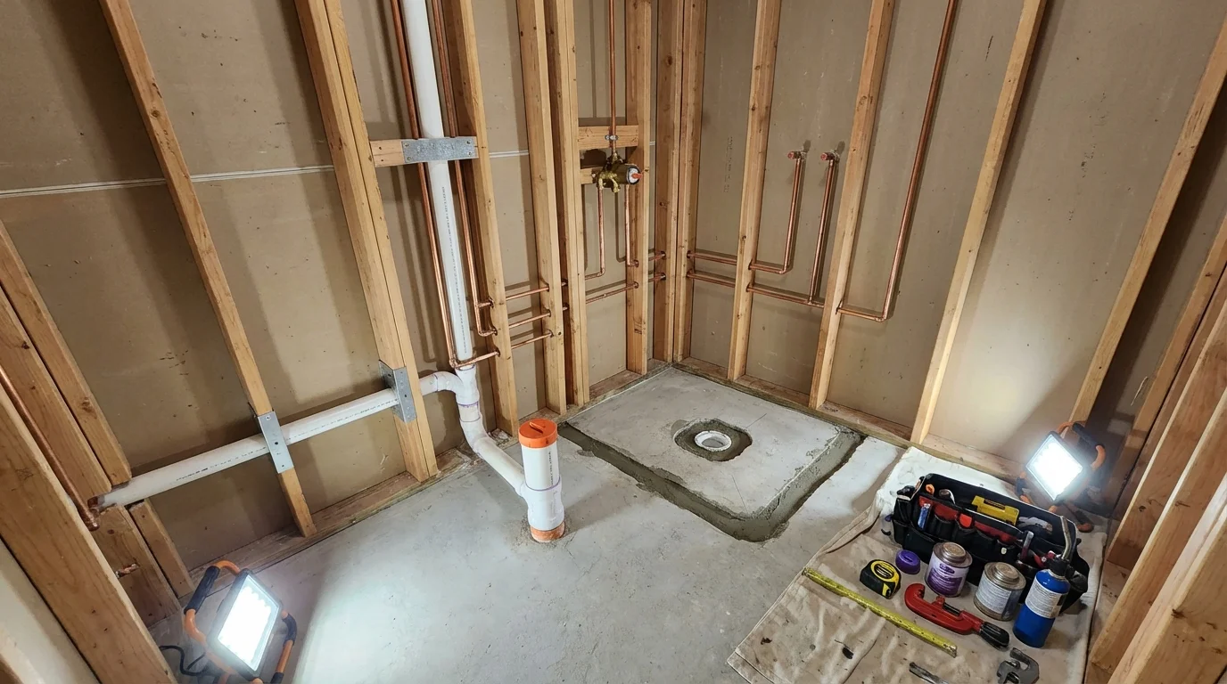 Bathroom rough-in plumbing during remodel by Johns Plumbing LLC in Punxsutawney