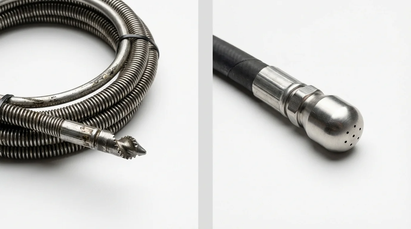 Drain snake cable and hydro jetting nozzle used for drain cleaning in Punxsutawney, PA