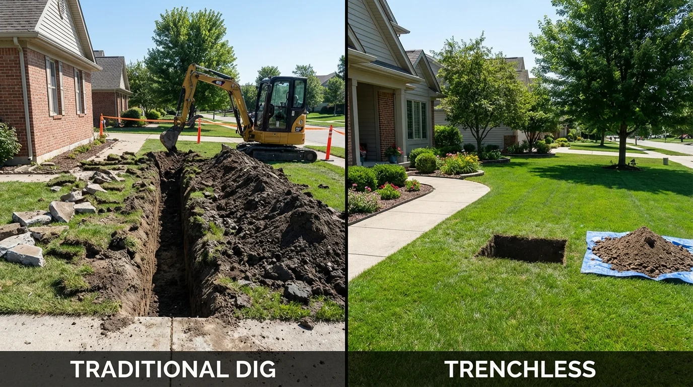 Trenchless sewer repair with minimal yard damage versus traditional excavation in Punxsutawney, PA